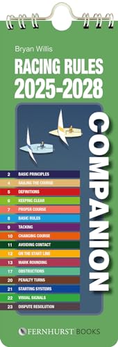 Green and blue racing rules companion guide with sailboats and listed topics.