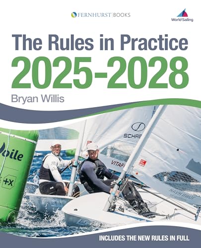 Book cover: "The Rules in Practice 2025-2028" with sailing image.