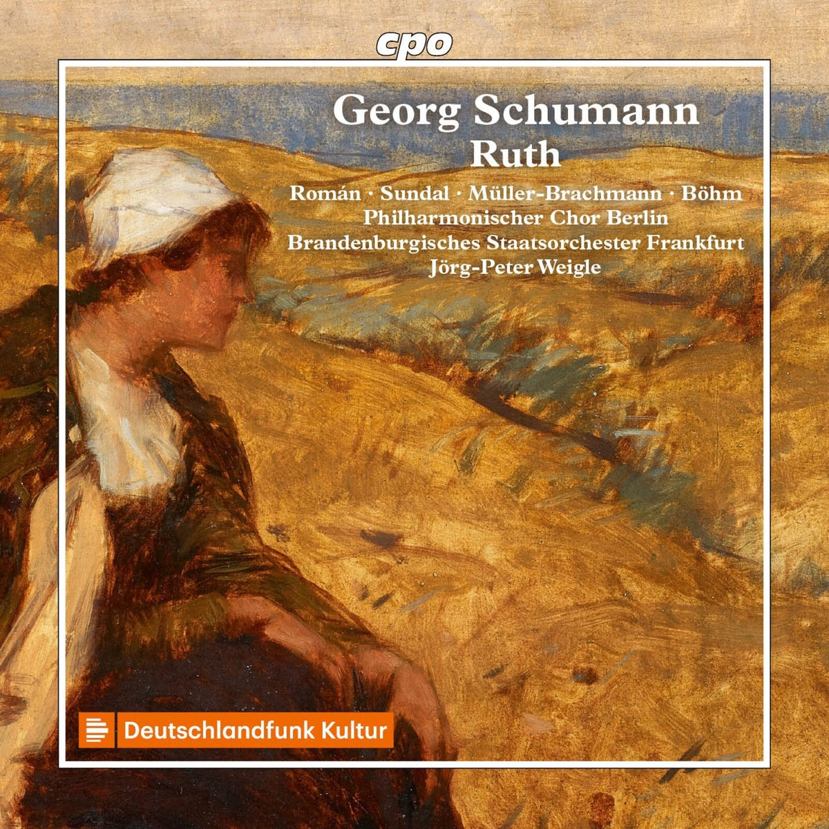 CD cover for Georg Schumann's "Ruth" with painting of figures in landscape.
