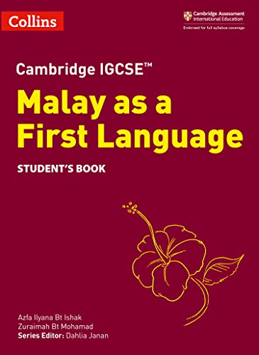 Red textbook cover for Cambridge IGCSE Malay as a First Language.