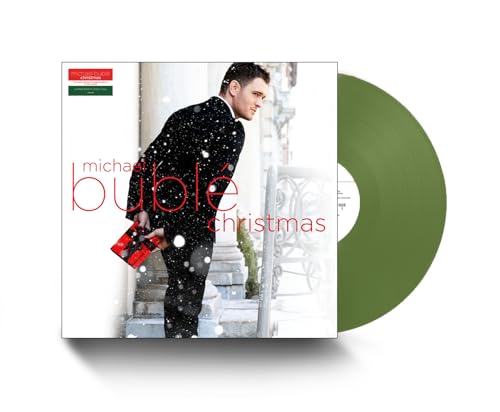 Michael Bublé “Christmas” vinyl record with green disc and cover art.