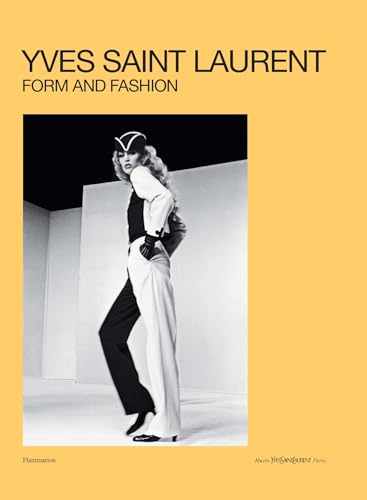 Book cover: Yves Saint Laurent, featuring a model in a black and white suit.