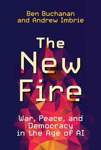 Book cover: "The New Fire" with geometric flame design and white text.