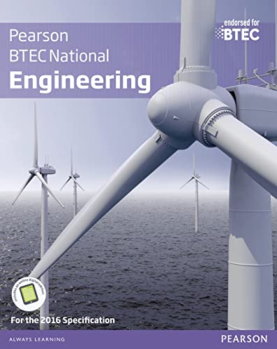 Textbook cover featuring wind turbines at sea with Pearson BTEC National Engineering title text.
