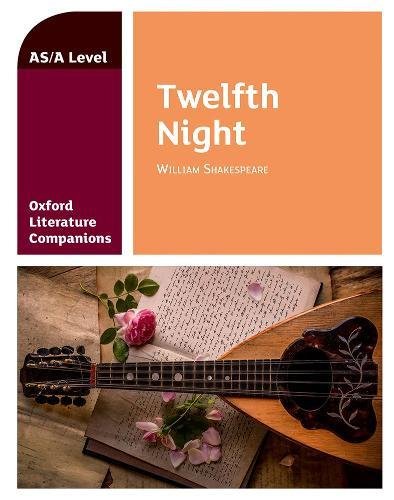 Book cover for Shakespeare’s “Twelfth Night” with lute and flowers.