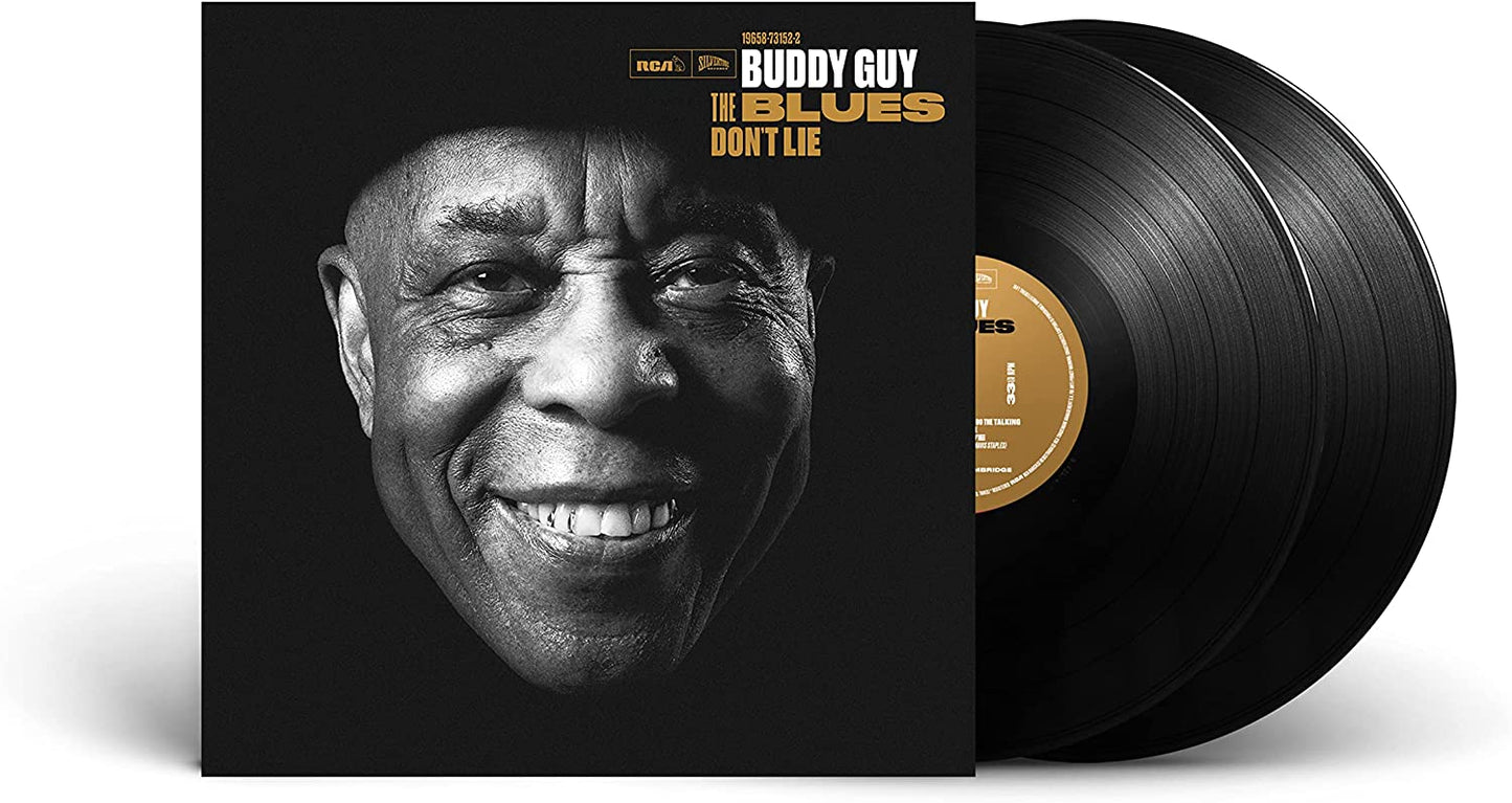 Black and white vinyl album cover featuring a close-up of Buddy Guy's smiling face.
