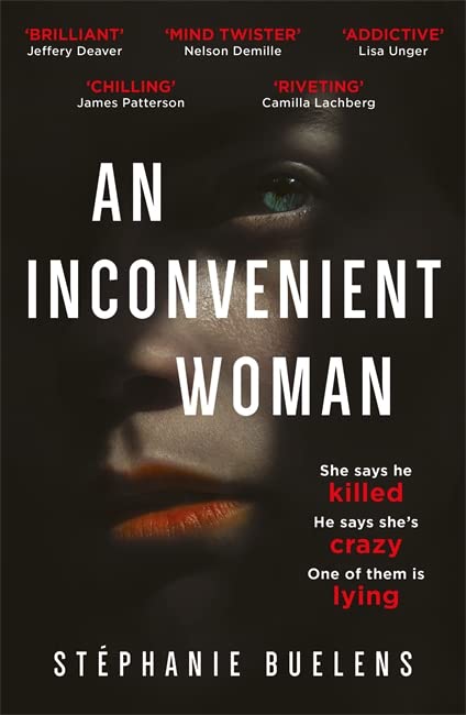 Book cover: dark image of a woman’s face, title “An Inconvenient Woman.”