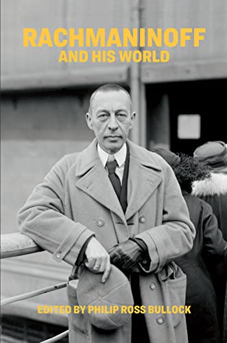 Book cover featuring a portrait of composer Sergei Rachmaninoff in a coat.