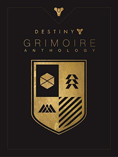 "Black book cover with gold emblem and 'Destiny Grimoire Anthology' text."