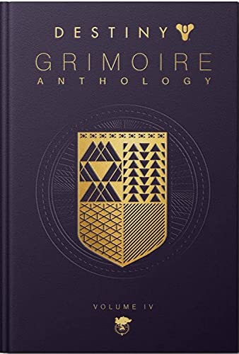 Dark blue book cover with gold geometric design and "Destiny Grimoire Anthology" text.