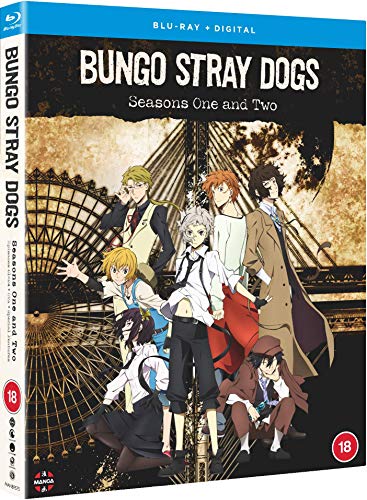 Blu-ray cover for "Bungo Stray Dogs" featuring anime characters and a bridge.