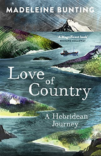 Book cover illustration of a boat on dark water surrounded by green, hilly islands.