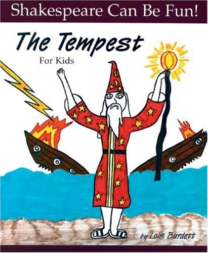 Book cover: illustration of Prospero with stormy sea and ships.
