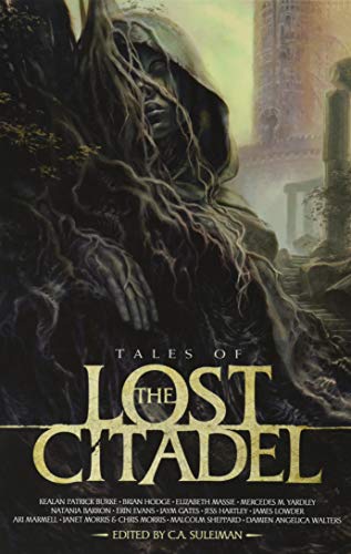 Book cover: hooded figure before ancient ruins, titled “Tales of the Lost Citadel.”