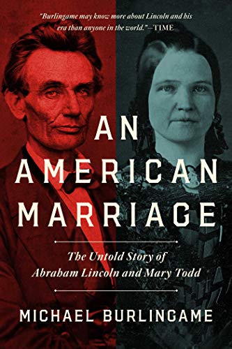 Book cover featuring split portraits of Abraham Lincoln in red and Mary Todd in blue.