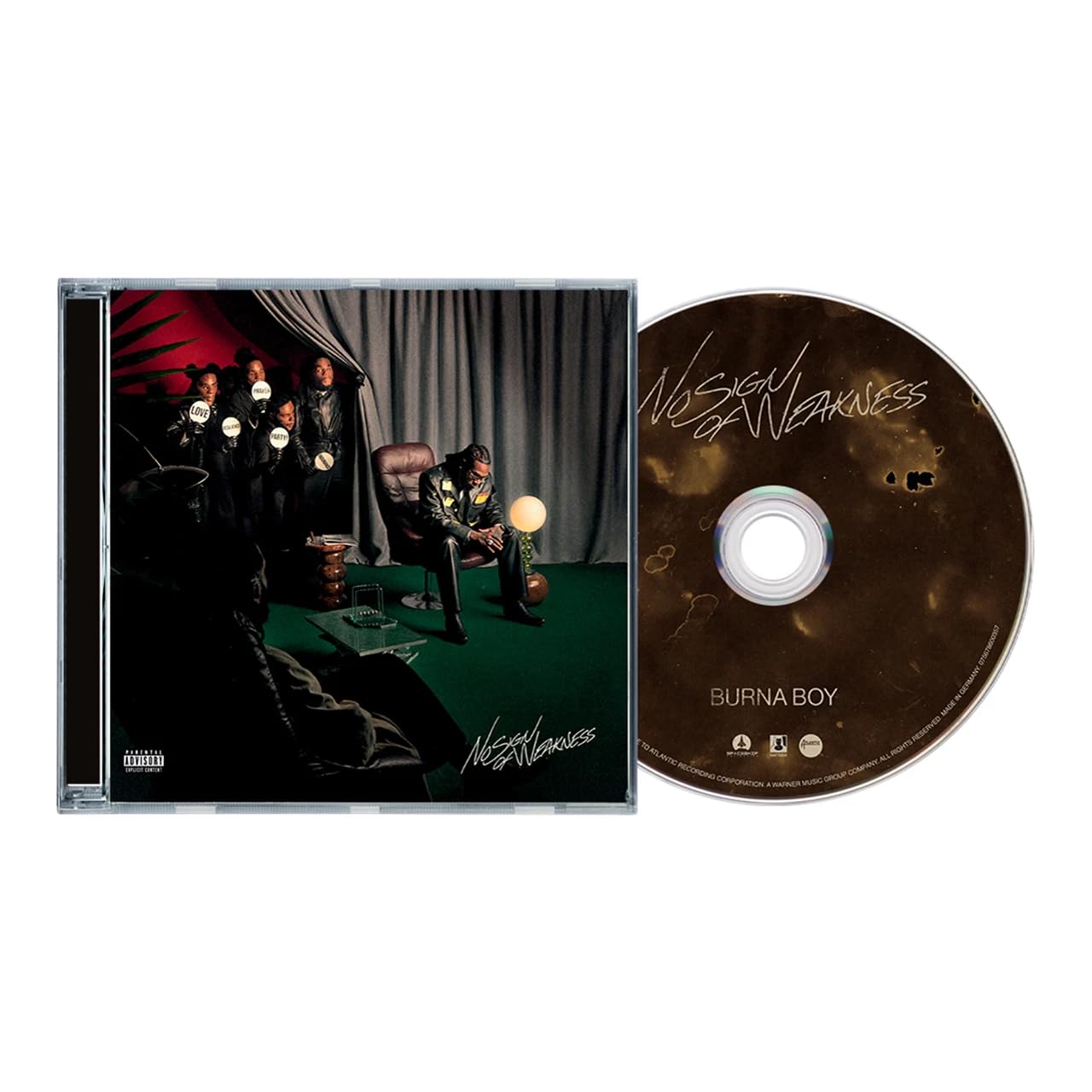 Burna Boy "No Sign Of Weakness" CD case and disc shown.