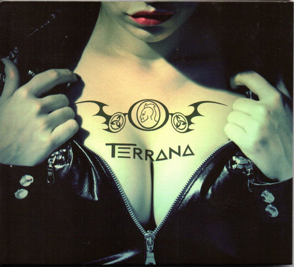 CD cover: woman in leather jacket with band logo on chest.