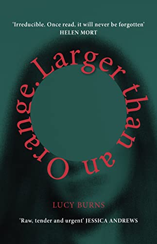 Book cover: dark teal with circular orange text, "Larger than an Orange.