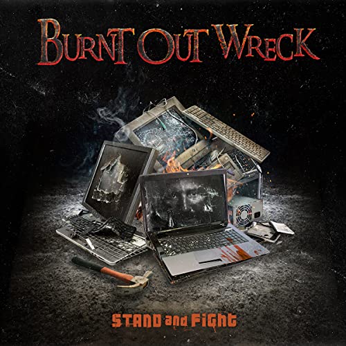 CD cover: destroyed computers with flames, titled "Burnt Out Wreck".
