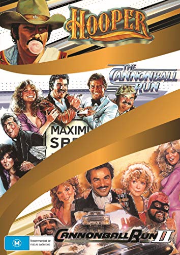 Burt Reynolds DVD collection featuring movie posters: Hooper, Cannonball Run films.
