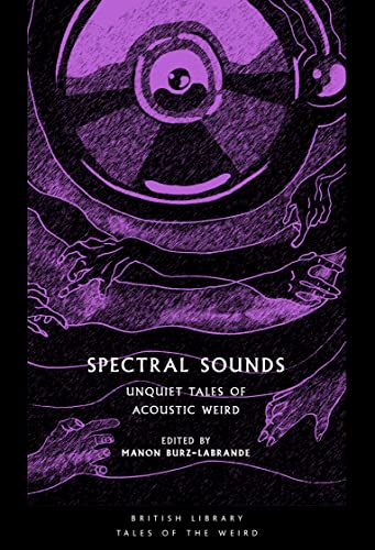 Book cover with purple illustrations of a vinyl record and reaching hands on black.