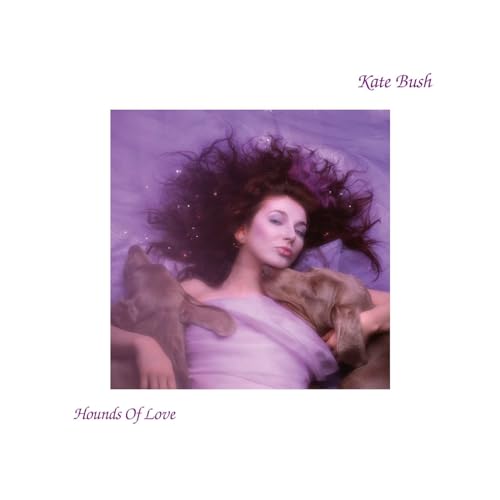 Kate Bush album cover, “Hounds of Love,” featuring a woman and dogs.