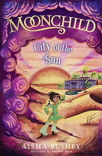 Book cover: girl in desert landscape with a glowing city backdrop.