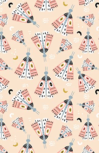 Pale peach journal cover with a repeating pattern of stylized moths.