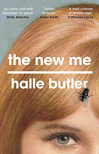 Book cover: red hair, blue eye, fly, and white text “the new me”.