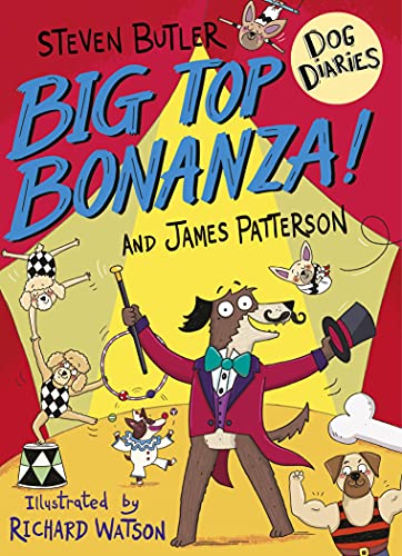 Book cover: dogs performing in a circus, colorful illustration.