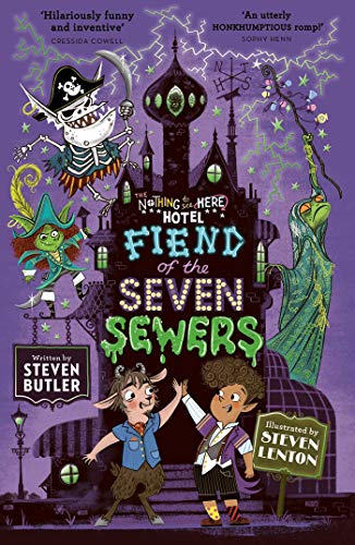 Book cover featuring fantastical creatures and a spooky hotel illustration.