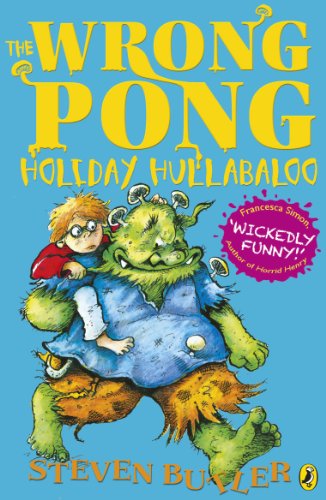 Book cover: boy riding a green monster, titled “The Wrong Pong.”