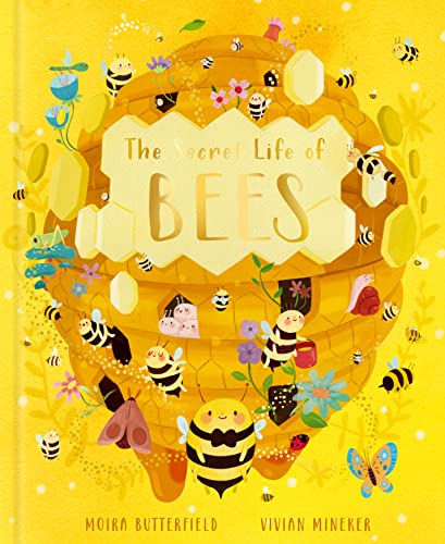 Illustrated book cover featuring a large golden beehive surrounded by bees and flowers.
