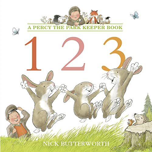 Book cover with Percy the Park Keeper and animal friends counting to three.