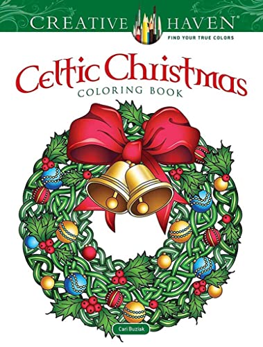 Celtic Christmas coloring book cover with a wreath and bells.