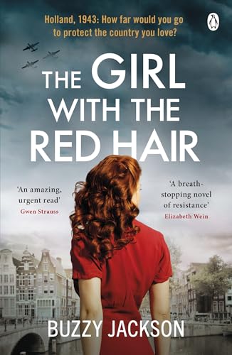 Book cover: woman with red hair facing a Dutch town, wartime planes.