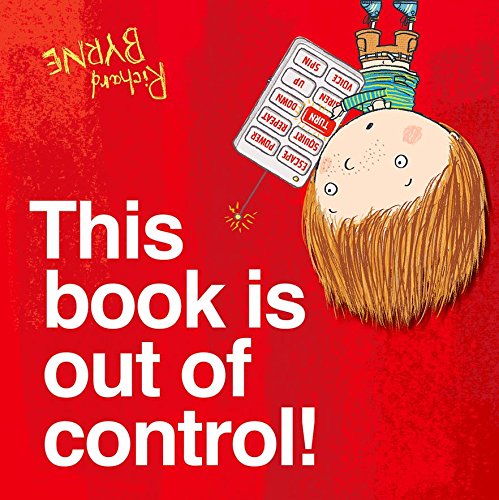 Red book cover with illustrated child and remote control on head.