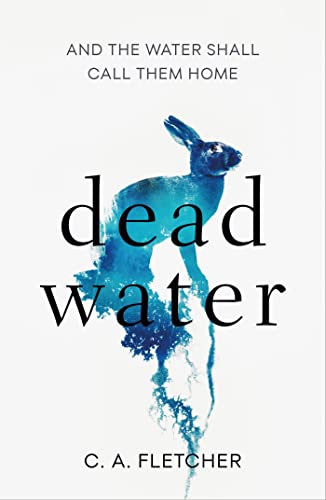 Book cover: "Dead Water" with a blue hare silhouette and watery texture.