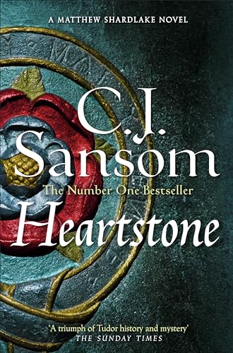 Book cover for “Heartstone” by C.J. Sansom, featuring a red rose emblem.