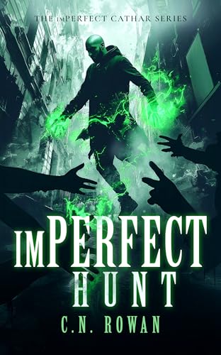 Book cover: man with glowing hands amidst reaching figures and city ruins.