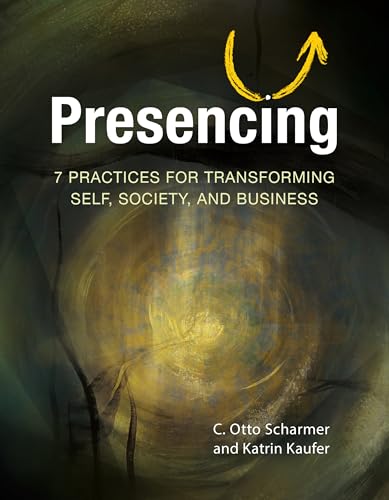 Book cover for “Presencing” with swirling gold and dark background.