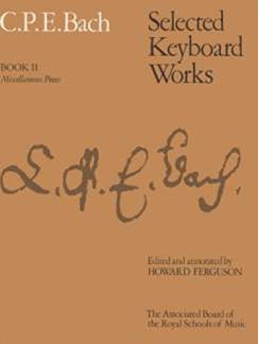 Sheet music cover for C.P.E. Bach’s “Selected Keyboard Works,” brown background.