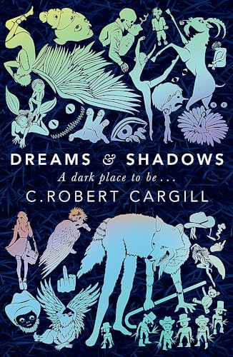 Book cover with fantastical illustrated figures in blue and green tones.