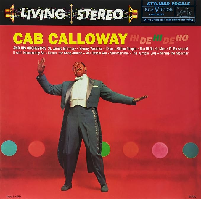 Cab Calloway album cover, vibrant red and yellow, featuring a performing musician.