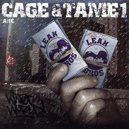 Vinyl album cover featuring a hand holding two packages labeled "Leak Bros".