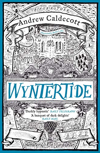 Book cover for “Wyntertide” with detailed illustrated townscape and large title.