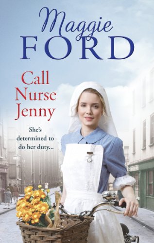 Book cover: nurse with bicycle and flowers in a street scene.