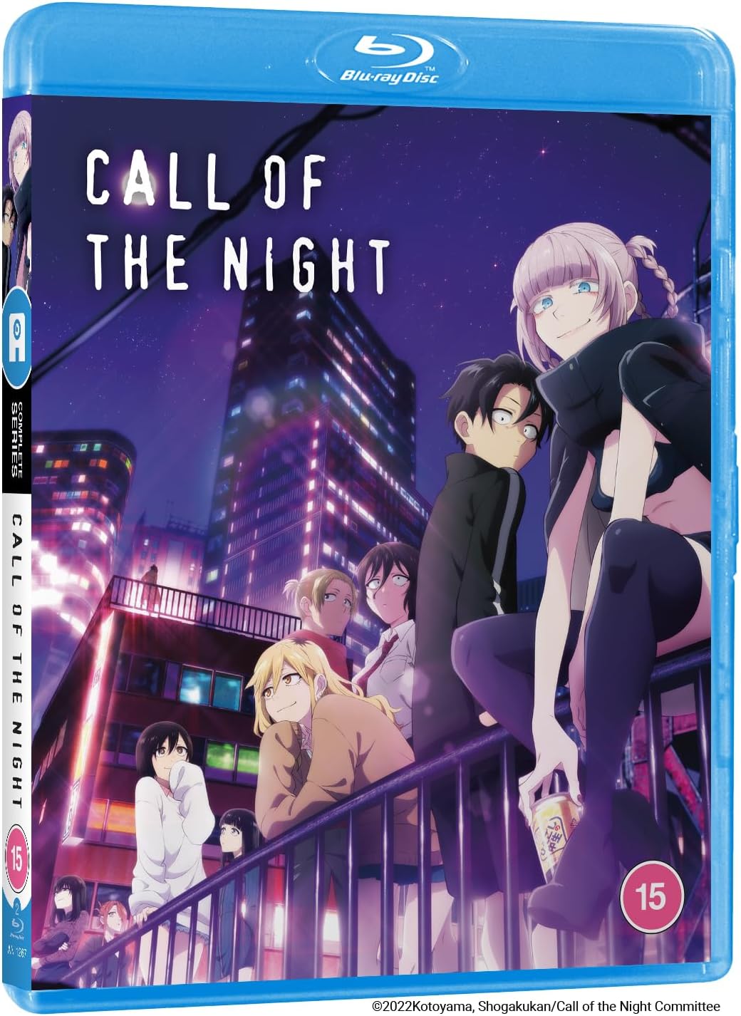Blu-ray cover for anime “Call of the Night” with characters at night.