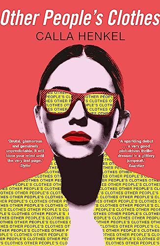 Book cover: woman in sunglasses, red lips, repeating text pattern.