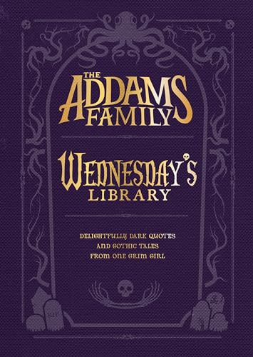 Purple book cover for "The Addams Family: Wednesday’s Library" with gothic details.